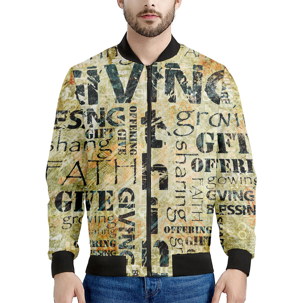 Giving And Tithing Religious Words Print Men's Bomber Jacket