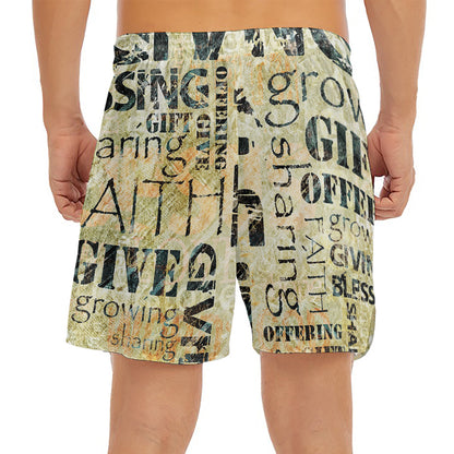Giving And Tithing Religious Words Print Men's Split Running Shorts