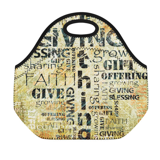 Giving And Tithing Religious Words Print Neoprene Lunch Bag