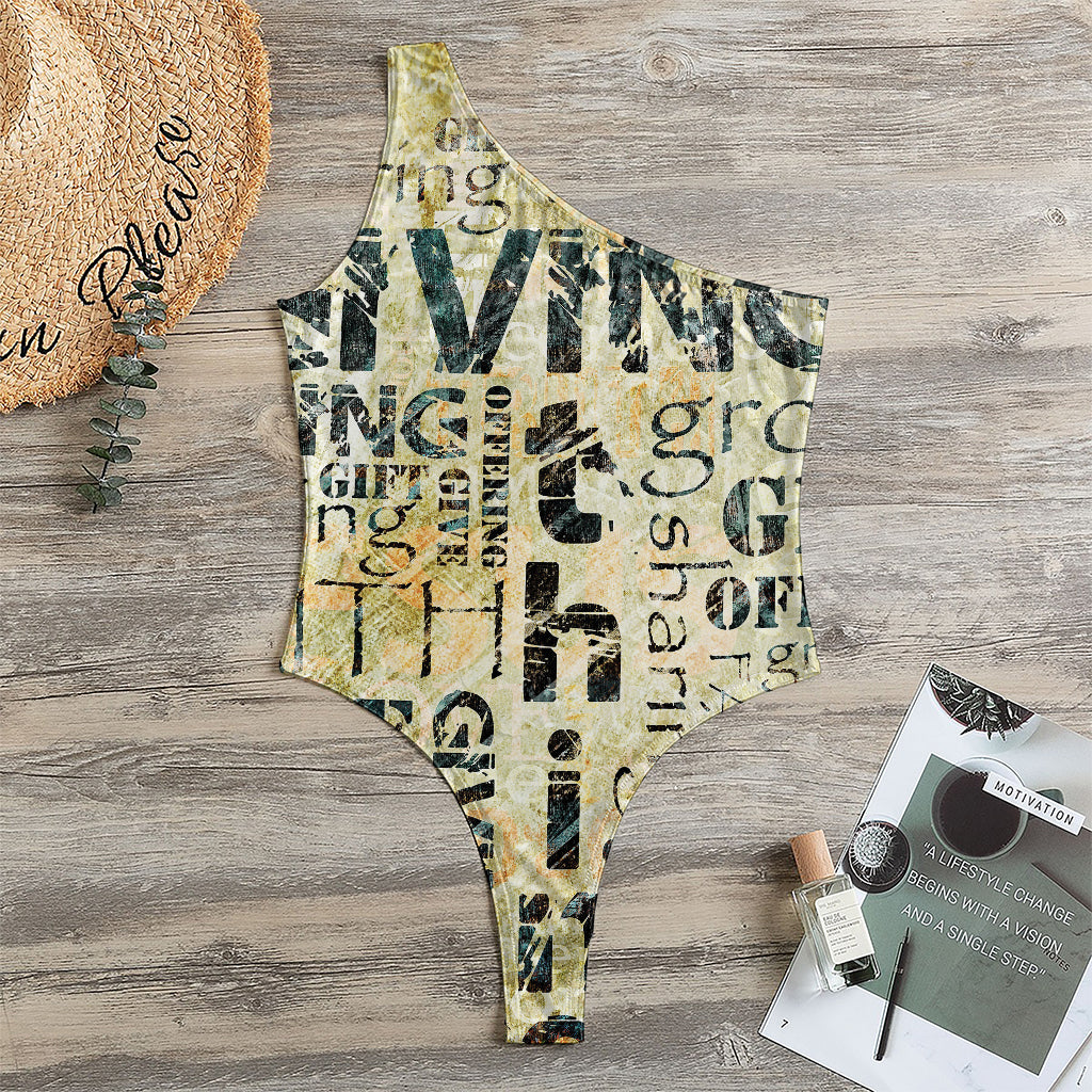 Giving And Tithing Religious Words Print One Shoulder Bodysuit