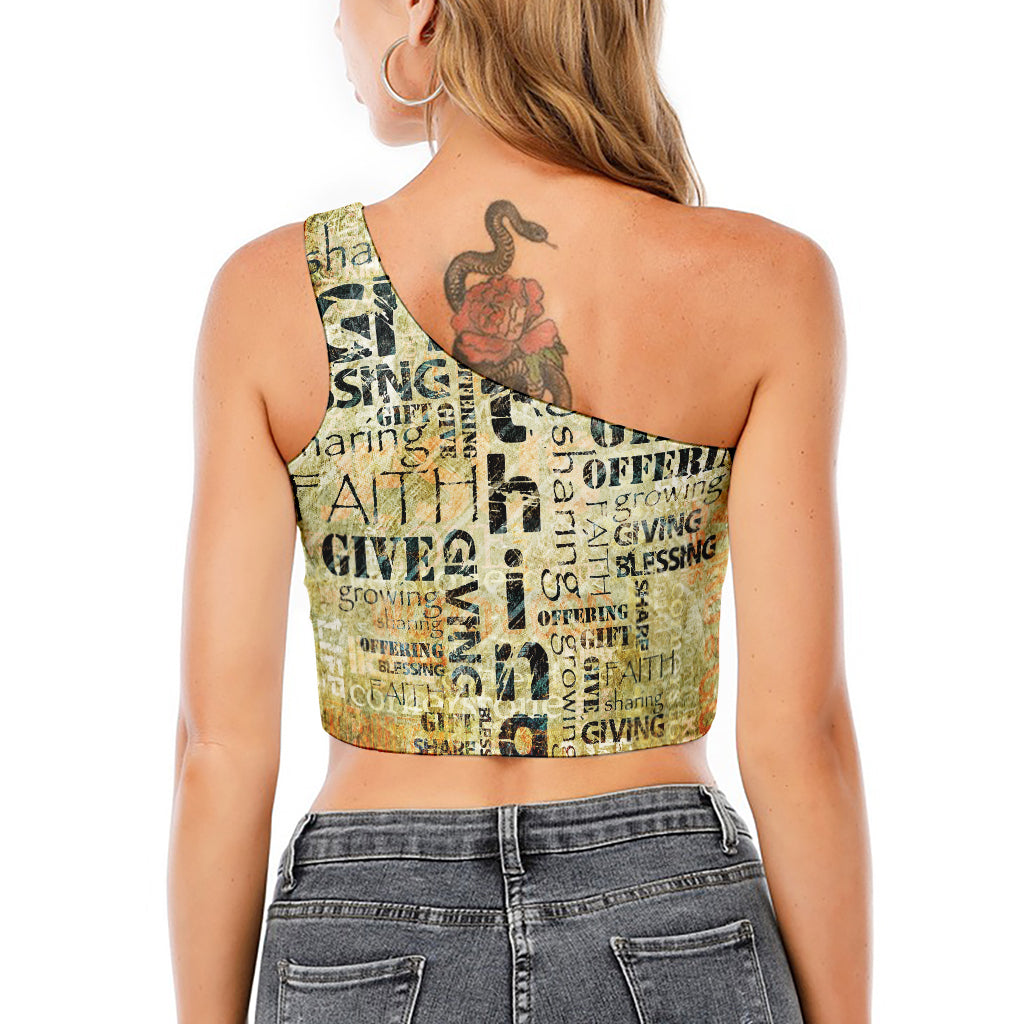 Giving And Tithing Religious Words Print One Shoulder Crop Top