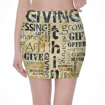 Giving And Tithing Religious Words Print Pencil Mini Skirt
