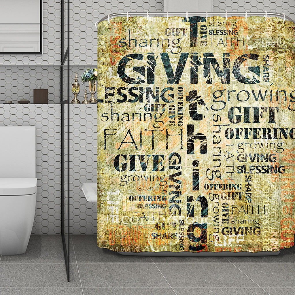 Giving And Tithing Religious Words Print Polyester Shower Curtain