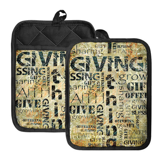 Giving And Tithing Religious Words Print Pot Holders With Pocket