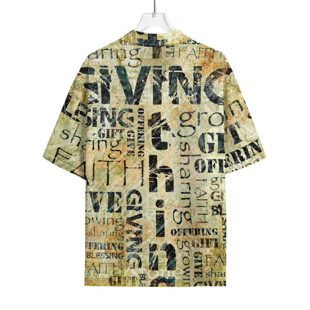 Giving And Tithing Religious Words Print Rayon Hawaiian Shirt