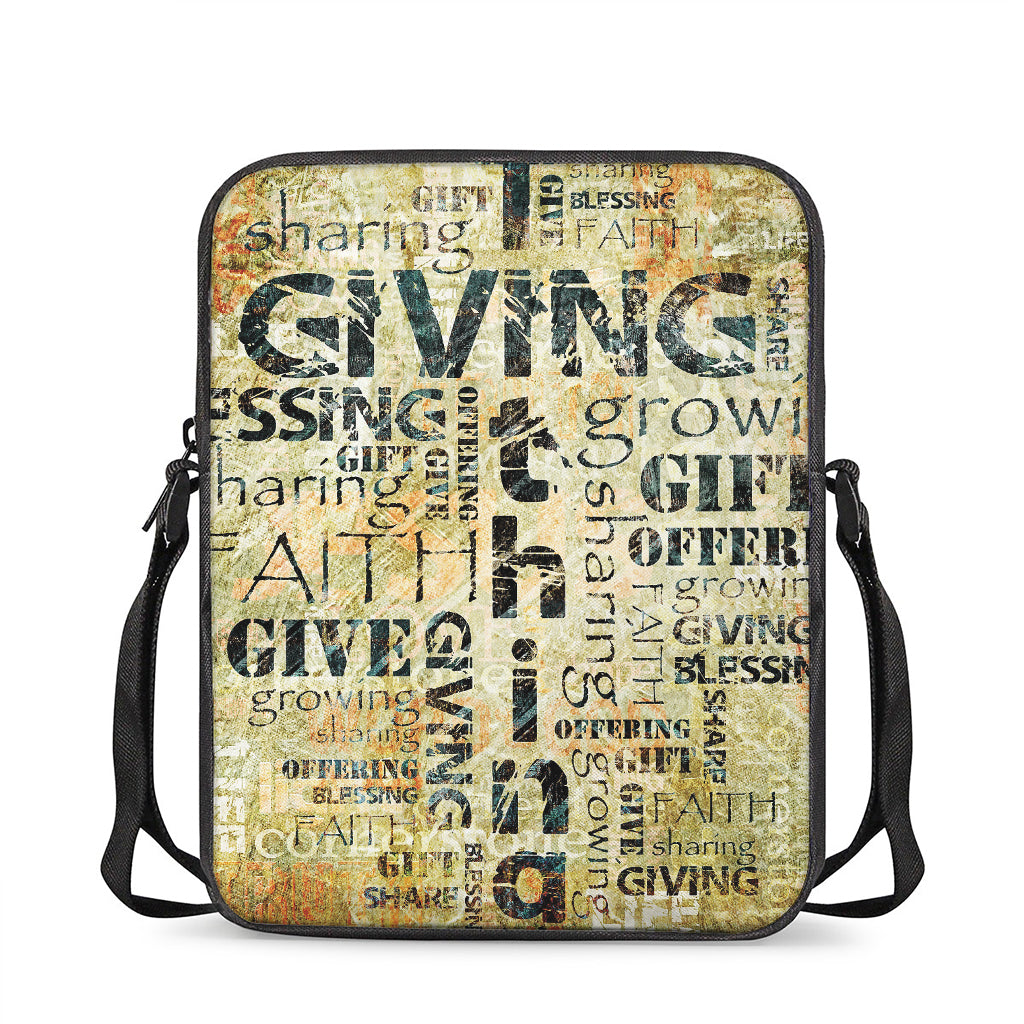 Giving And Tithing Religious Words Print Rectangular Crossbody Bag
