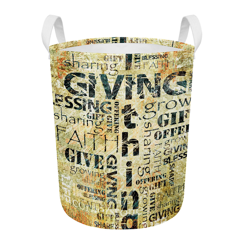 Giving And Tithing Religious Words Print Round Laundry Basket