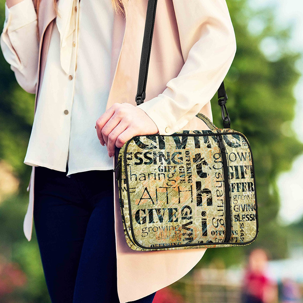 Giving And Tithing Religious Words Print Shoulder Strap Bible Bag
