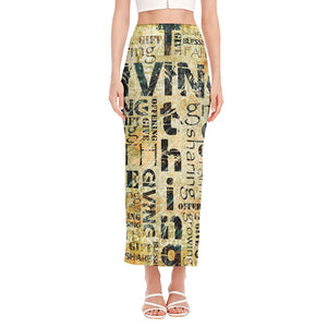 Giving And Tithing Religious Words Print Side Slit Maxi Skirt