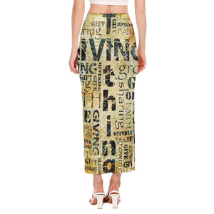 Giving And Tithing Religious Words Print Side Slit Maxi Skirt