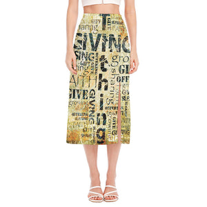 Giving And Tithing Religious Words Print Side Slit Midi Skirt