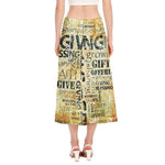 Giving And Tithing Religious Words Print Side Slit Midi Skirt