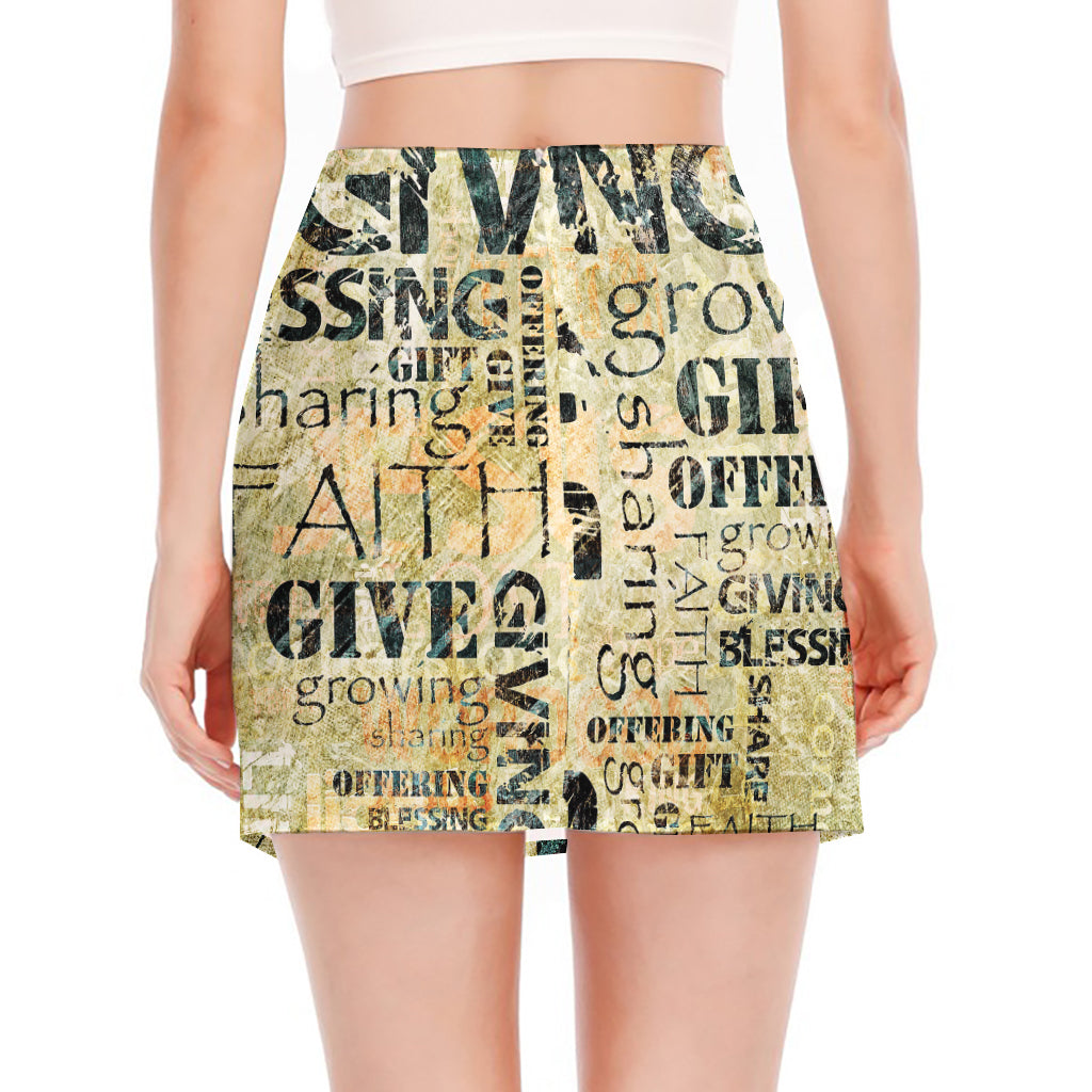 Giving And Tithing Religious Words Print Side Slit Mini Skirt