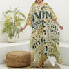 Giving And Tithing Religious Words Print Silk V-Neck Kaftan Dress