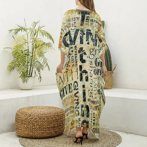 Giving And Tithing Religious Words Print Silk V-Neck Kaftan Dress