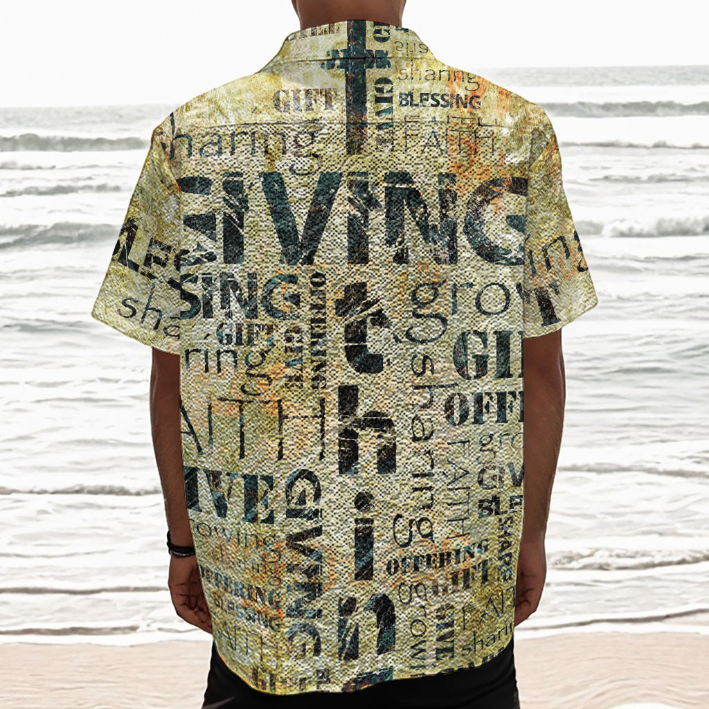 Giving And Tithing Religious Words Print Textured Short Sleeve Shirt