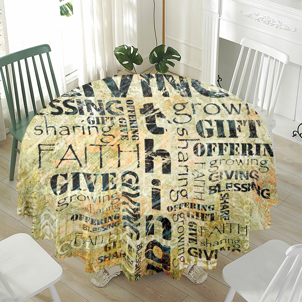 Giving And Tithing Religious Words Print Waterproof Round Tablecloth