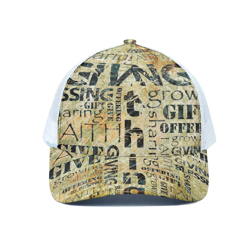 Giving And Tithing Religious Words Print White Mesh Trucker Cap