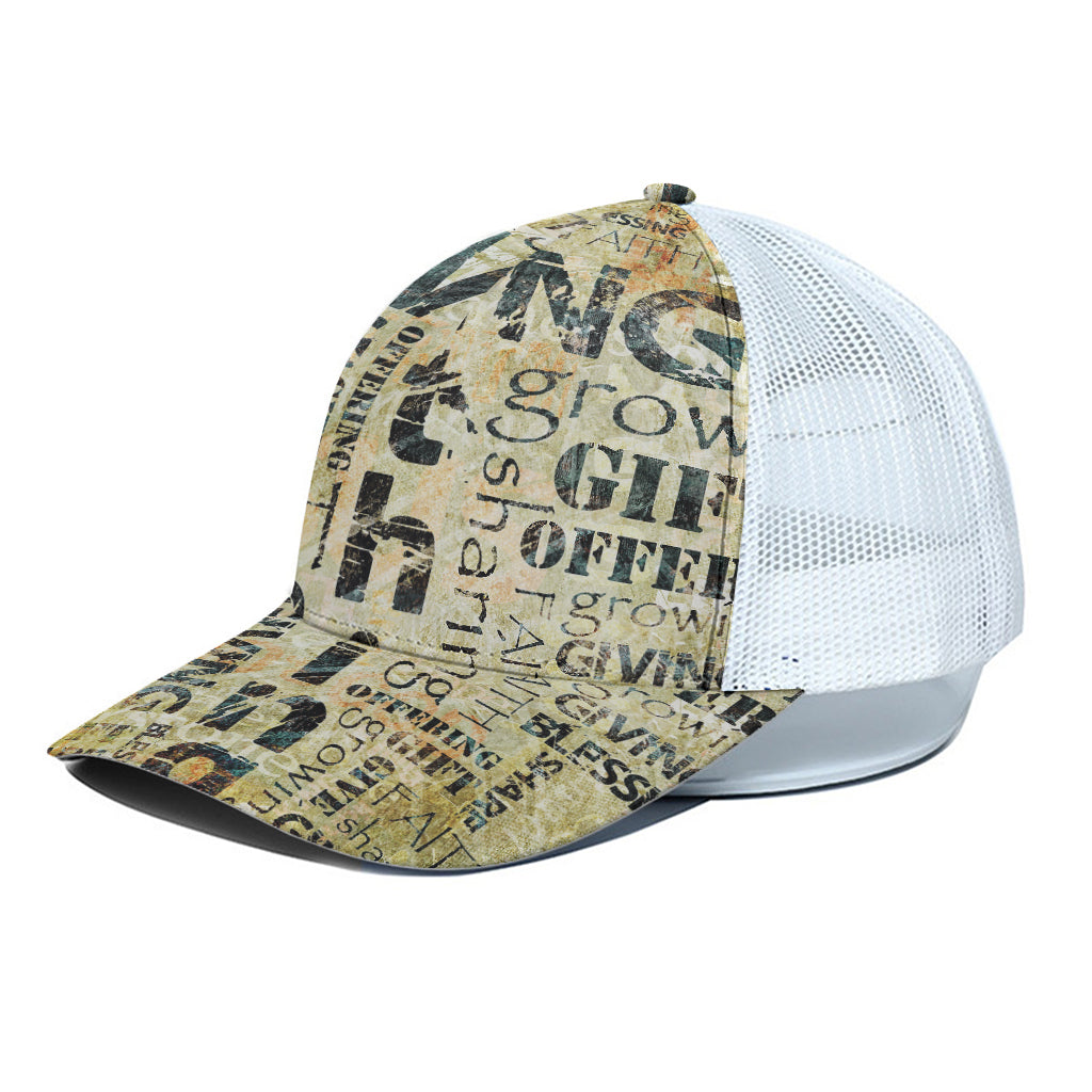 Giving And Tithing Religious Words Print White Mesh Trucker Cap