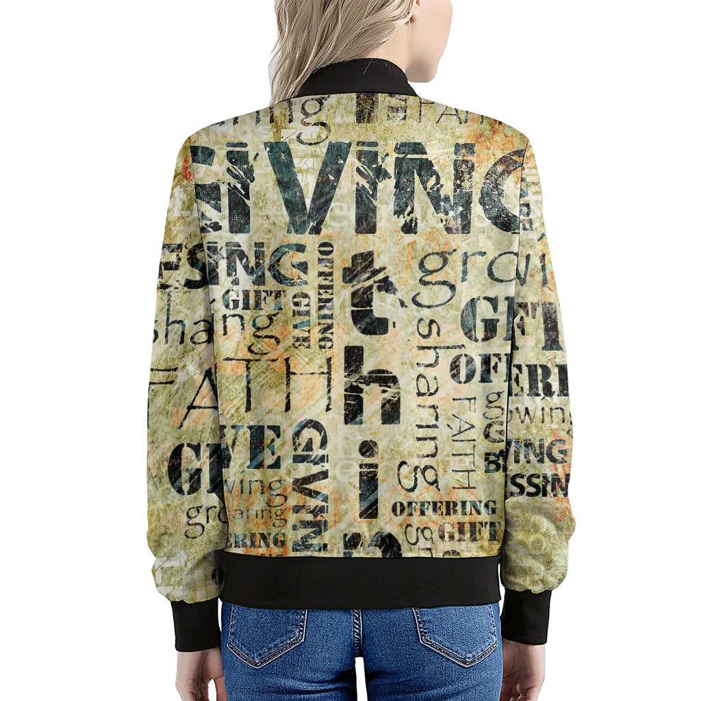 Giving And Tithing Religious Words Print Women's Bomber Jacket