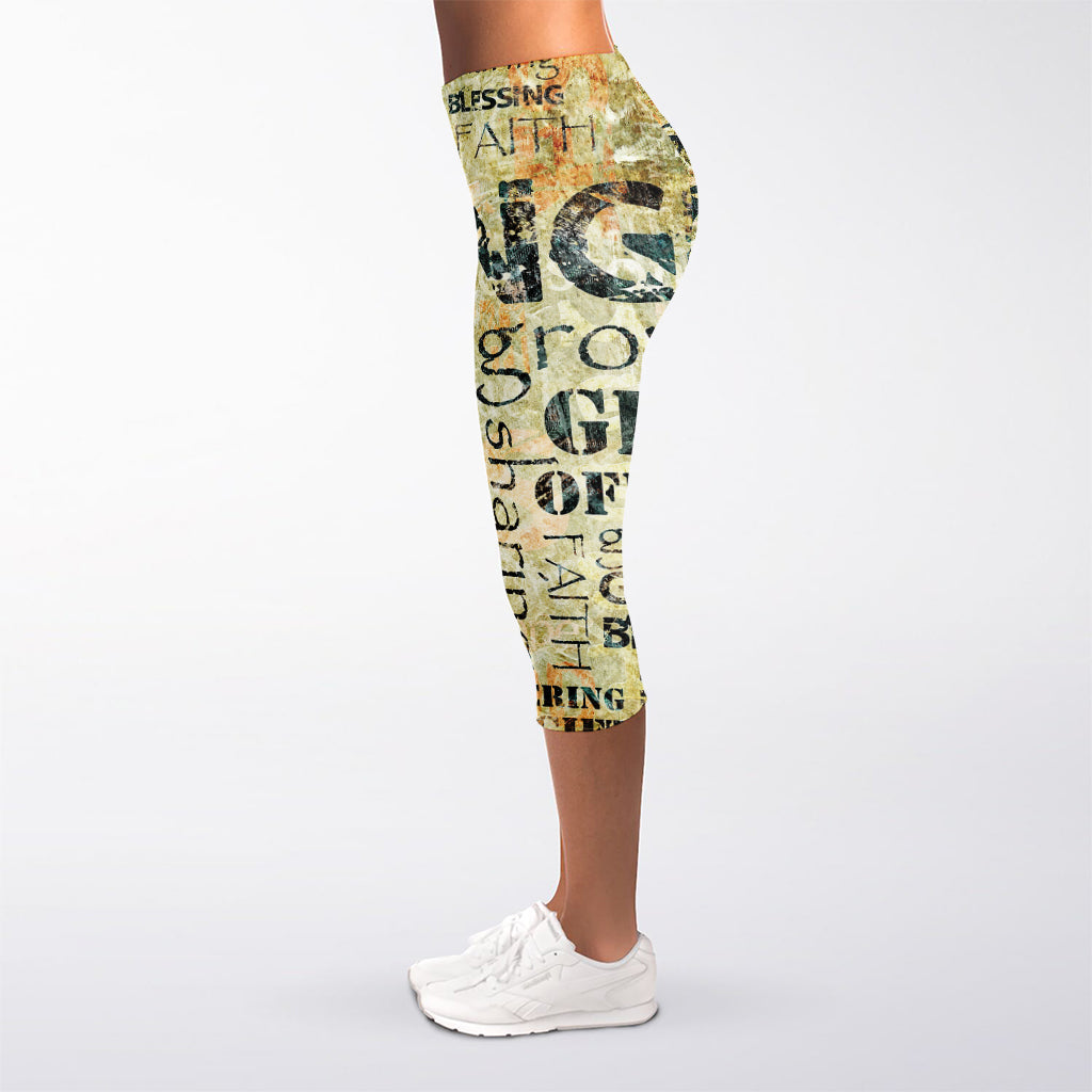 Giving And Tithing Religious Words Print Women's Capri Leggings