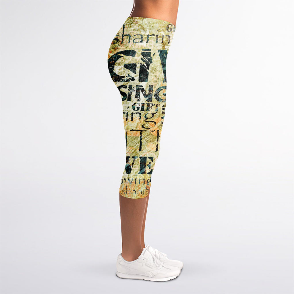 Giving And Tithing Religious Words Print Women's Capri Leggings