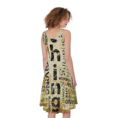 Giving And Tithing Religious Words Print Women's Sleeveless Dress