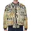 Giving And Tithing Religious Words Print Zip Sleeve Bomber Jacket