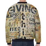 Giving And Tithing Religious Words Print Zip Sleeve Bomber Jacket