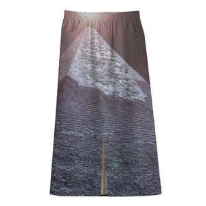 Giza Pyramid Print Cotton Front Slit Maxi Skirt