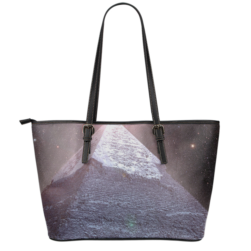 Giza Pyramid Print Leather Tote Bag