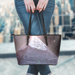 Giza Pyramid Print Leather Tote Bag