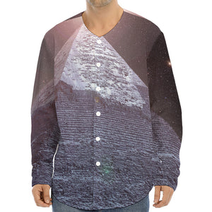 Giza Pyramid Print Long Sleeve Baseball Jersey