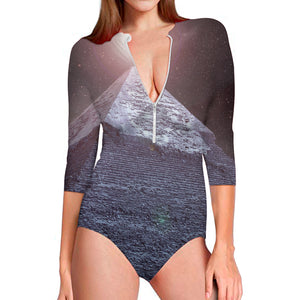 Giza Pyramid Print Long Sleeve Swimsuit