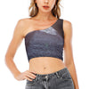 Giza Pyramid Print One Shoulder Crop Top