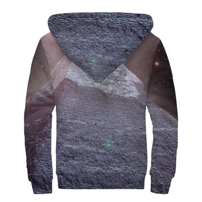 Giza Pyramid Print Sherpa Lined Zip Up Hoodie