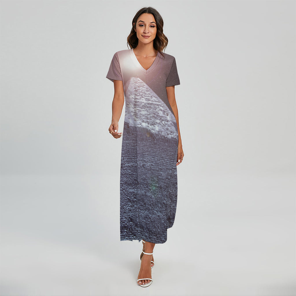 Giza Pyramid Print Short Sleeve Maxi Dress