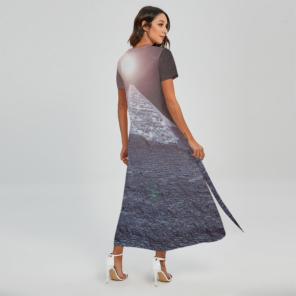 Giza Pyramid Print Short Sleeve Maxi Dress