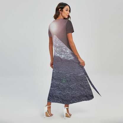 Giza Pyramid Print Short Sleeve Maxi Dress