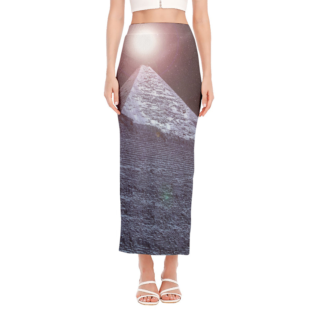 Giza Pyramid Print Side Slit Maxi Skirt