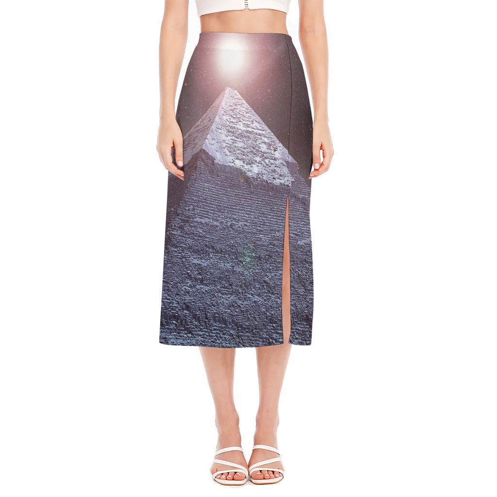 Giza Pyramid Print Side Slit Midi Skirt