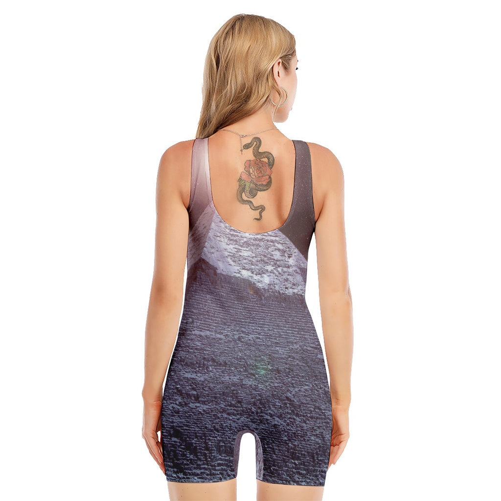 Giza Pyramid Print Sleeveless One Piece Swimsuit