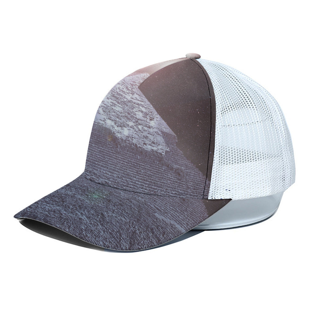 Giza Pyramid Print White Mesh Trucker Cap