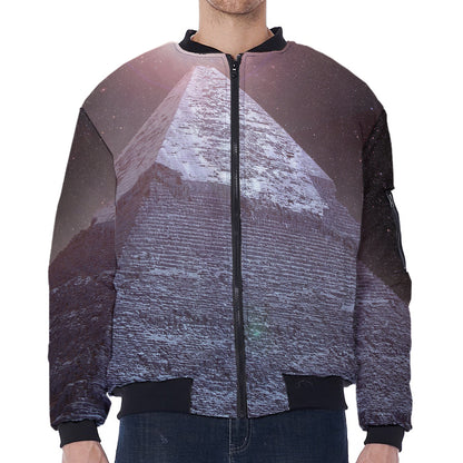 Giza Pyramid Print Zip Sleeve Bomber Jacket