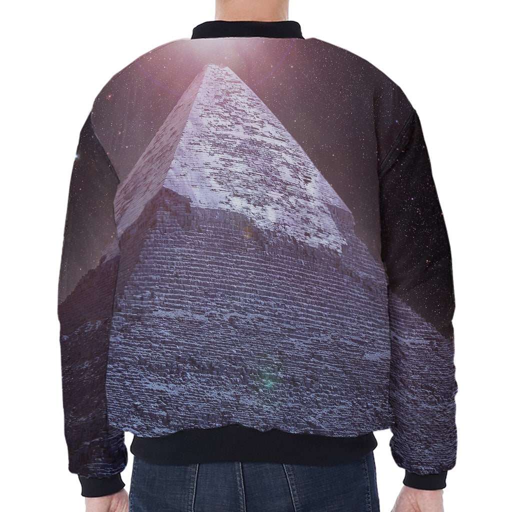 Giza Pyramid Print Zip Sleeve Bomber Jacket
