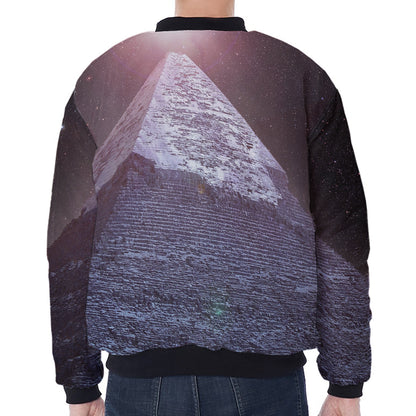 Giza Pyramid Print Zip Sleeve Bomber Jacket