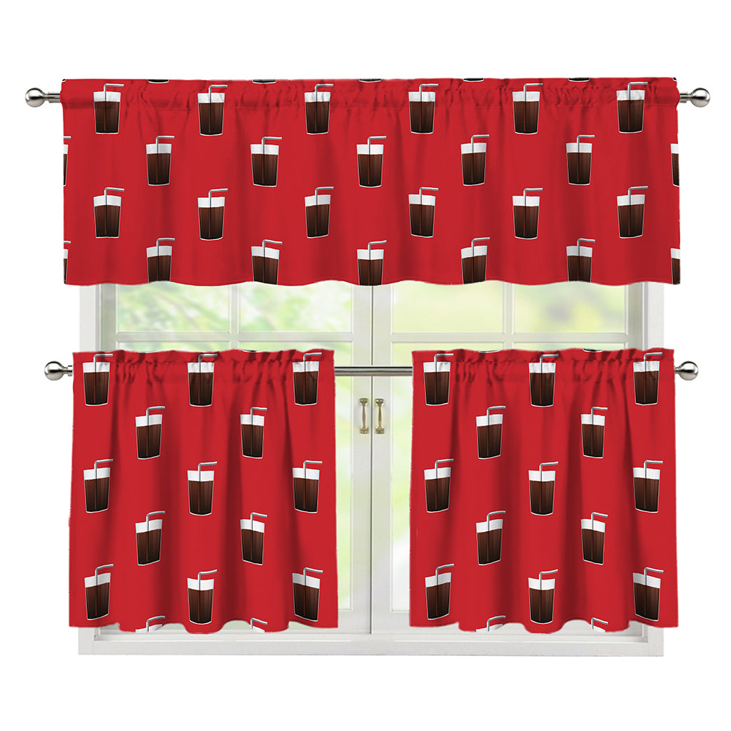 Glass Of Cola Pattern Print 3 Piece Kitchen Curtains