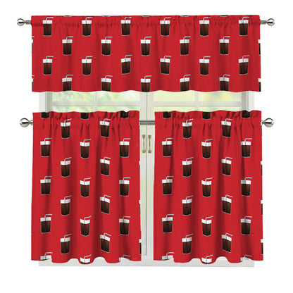 Glass Of Cola Pattern Print 3 Piece Kitchen Curtains