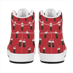 Glass Of Cola Pattern Print High Top Leather Sneakers