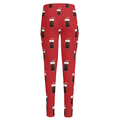 Glass Of Cola Pattern Print High-Waisted Pocket Leggings